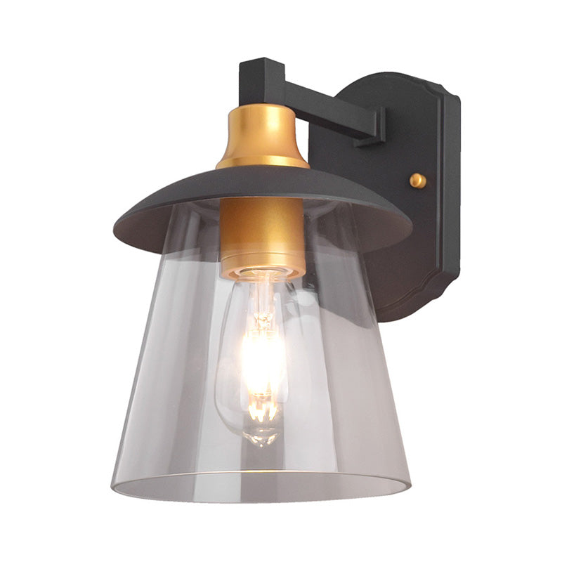 Sikunuo | Clear Glass Black Wall Lamp Lighting Cylinder/Half Circle/Rectangle 1-Light Industrial Light Fixture, 6"/8" Wide