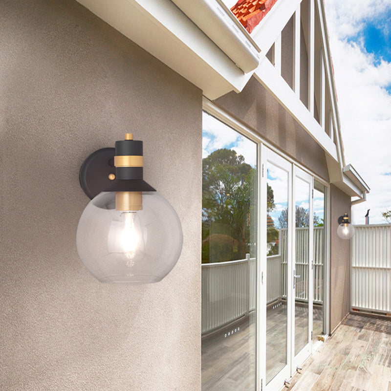 Sikunuo | Clear Glass Black Wall Lamp Lighting Cylinder/Half Circle/Rectangle 1-Light Industrial Light Fixture, 6"/8" Wide