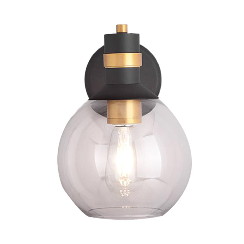 Sikunuo | Clear Glass Black Wall Lamp Lighting Cylinder/Half Circle/Rectangle 1-Light Industrial Light Fixture, 6"/8" Wide