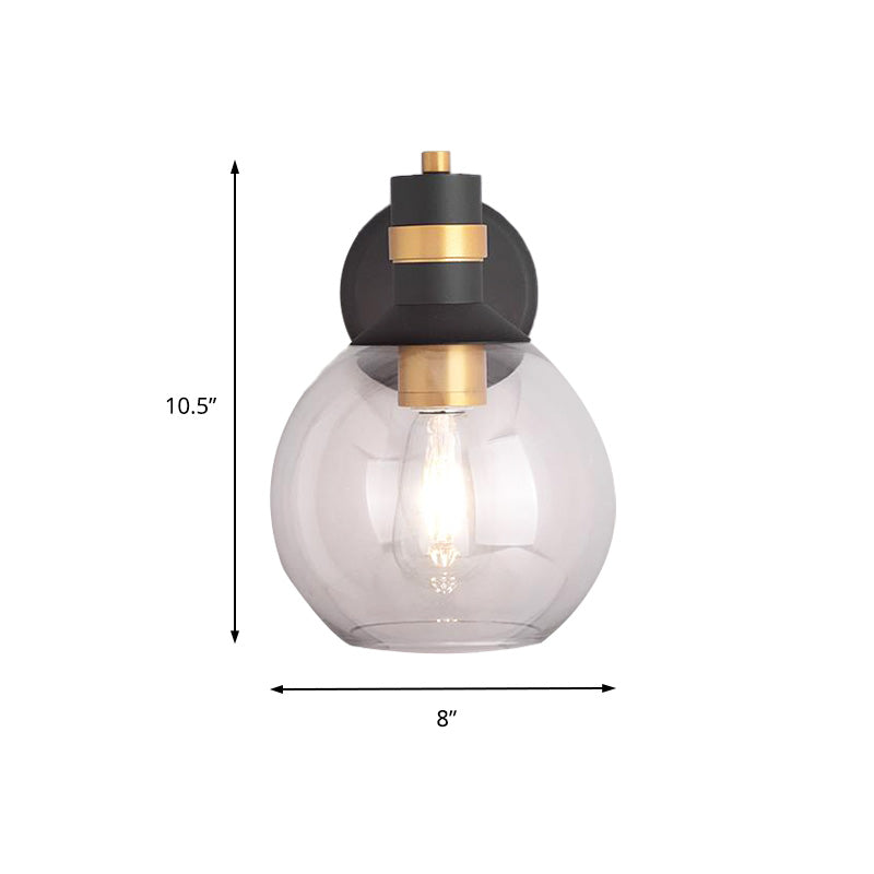 Sikunuo | Clear Glass Black Wall Lamp Lighting Cylinder/Half Circle/Rectangle 1-Light Industrial Light Fixture, 6"/8" Wide