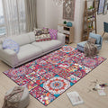 Sikunuo | Mediterranean-Moroccan diamond pattern multicolored floral square rug made of polyester non-slip mat for the living room