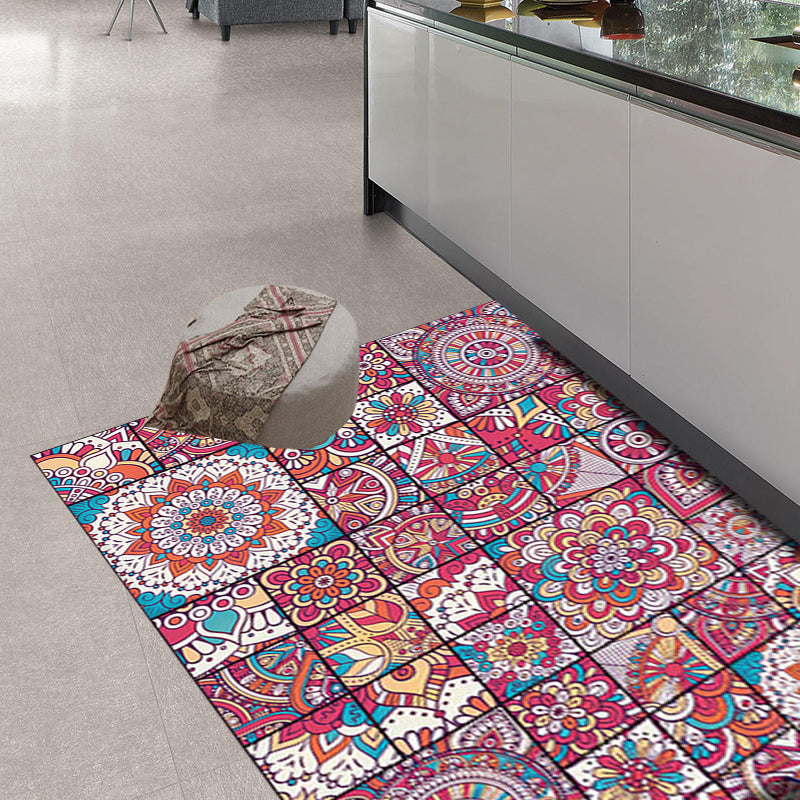 Sikunuo | Mediterranean-Moroccan diamond pattern multicolored floral square rug made of polyester non-slip mat for the living room