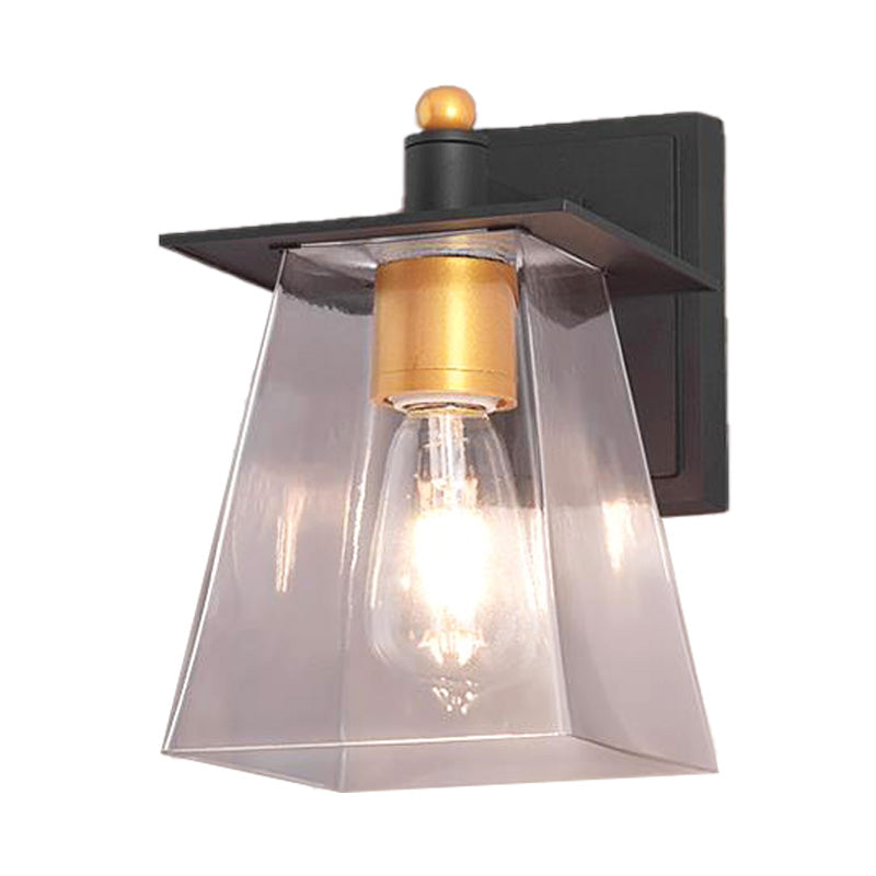 Sikunuo | Clear Glass Black Wall Lamp Lighting Cylinder/Half Circle/Rectangle 1-Light Industrial Light Fixture, 6"/8" Wide