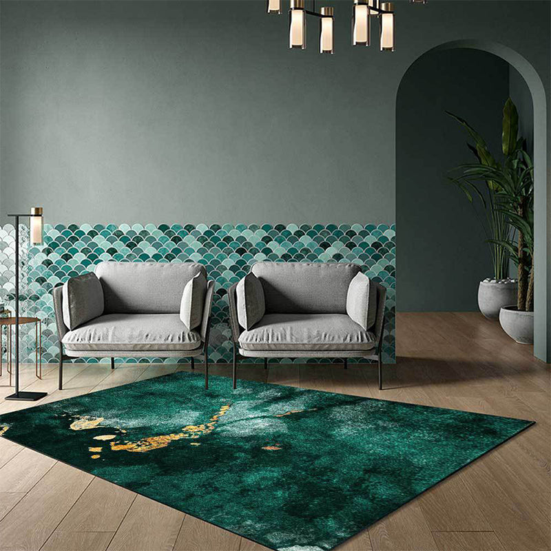 Sikunuo | Modern living room rug in green abstract marble pattern rug polyester washable area rug