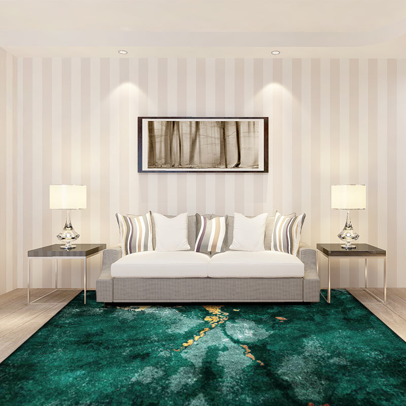 Sikunuo | Modern living room rug in green abstract marble pattern rug polyester washable area rug
