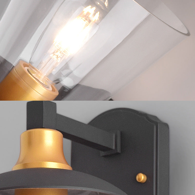 Sikunuo | Clear Glass Black Wall Lamp Lighting Cylinder/Half Circle/Rectangle 1-Light Industrial Light Fixture, 6"/8" Wide
