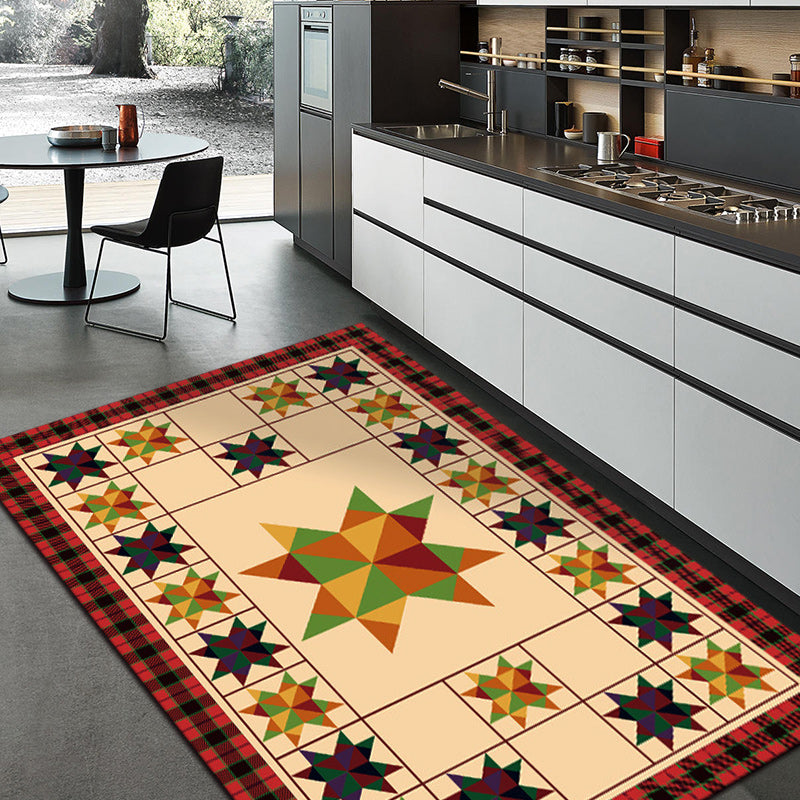 Sikunuo | Moroccan living room rug in ivory Geometric triangle square print rug polyester anti-slip rug