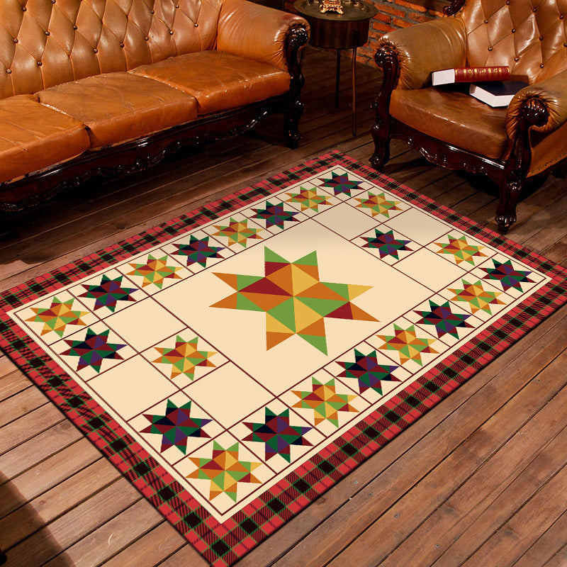 Sikunuo | Moroccan living room rug in ivory Geometric triangle square print rug polyester anti-slip rug