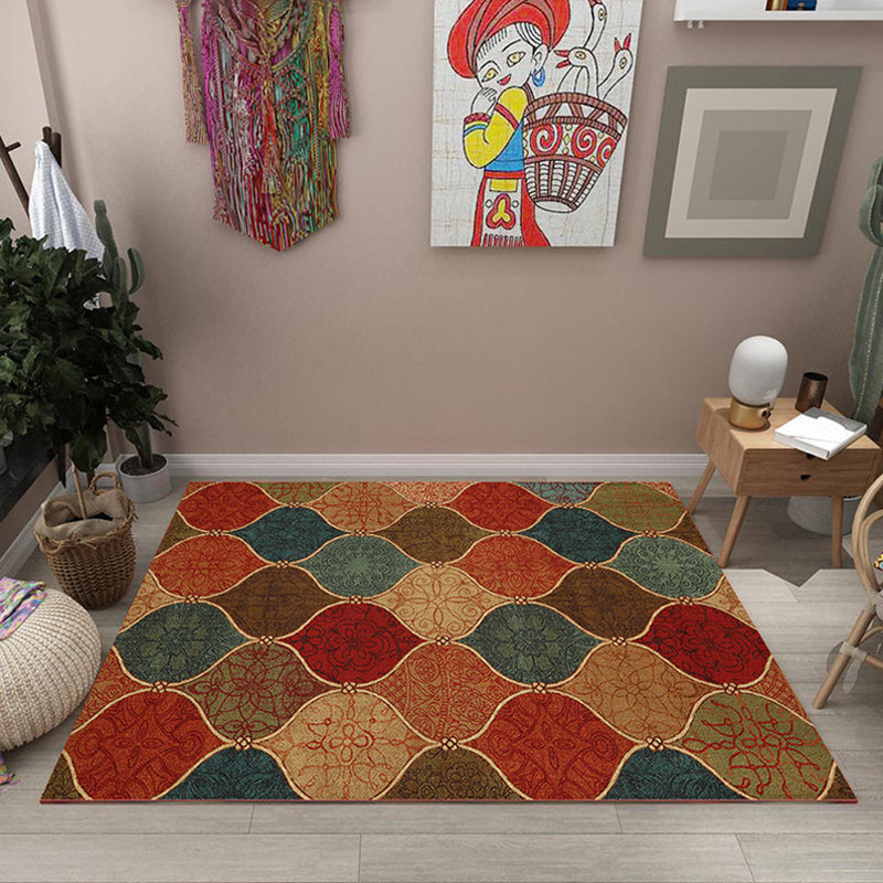 Sikunuo | Oriental Moroccan Rug Colorful Tribal Motif Print Area Rug Polyester Machine Washable Non-Slip Carpet for Living Room