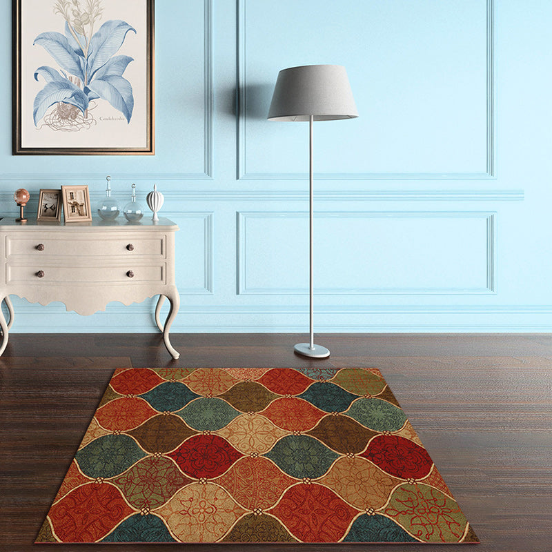 Sikunuo | Oriental Moroccan Rug Colorful Tribal Motif Print Area Rug Polyester Machine Washable Non-Slip Carpet for Living Room
