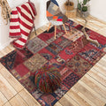 Sikunuo | Red Bedroom Carpet Moroccan Rectangular Floral Stripe Printed Carpet Polyester Non-Slip Carpet