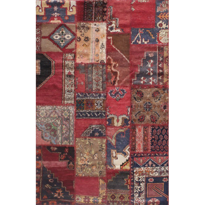 Sikunuo | Red Bedroom Carpet Moroccan Rectangular Floral Stripe Printed Carpet Polyester Non-Slip Carpet