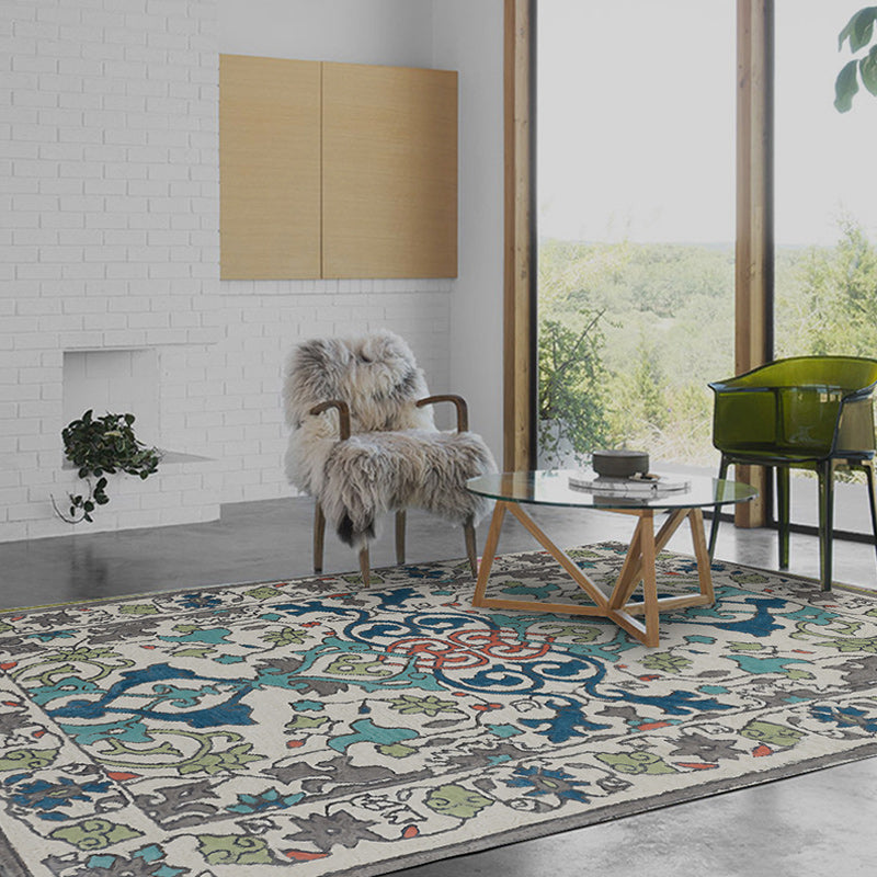 Sikunuo | Moroccan living room wallpaper in ivory leaf pattern printed carpet polyester non-slip rug