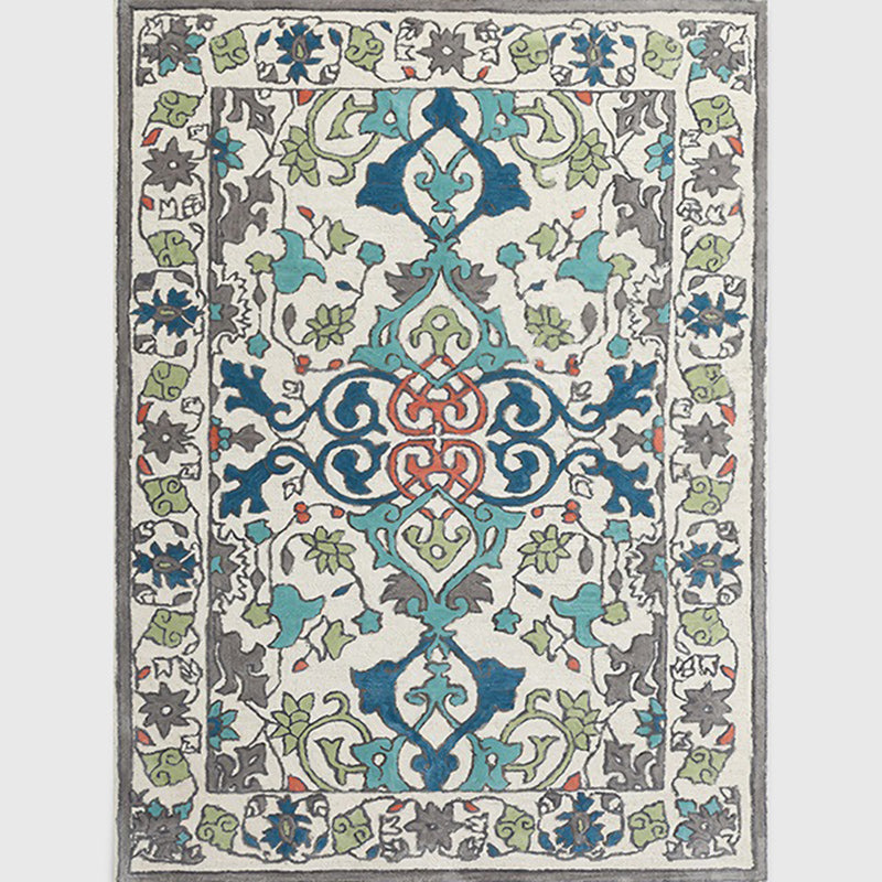 Sikunuo | Moroccan living room wallpaper in ivory leaf pattern printed carpet polyester non-slip rug