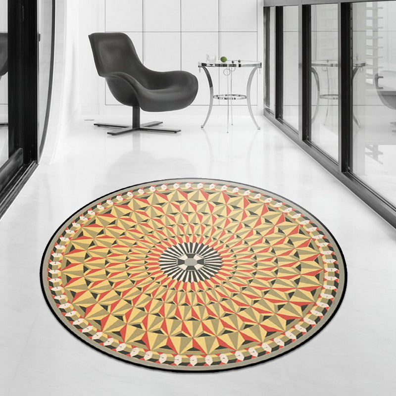 Sikunuo | Moroccan floral geometric rug yellow polyester rug non-slip backing area rug for bedroom