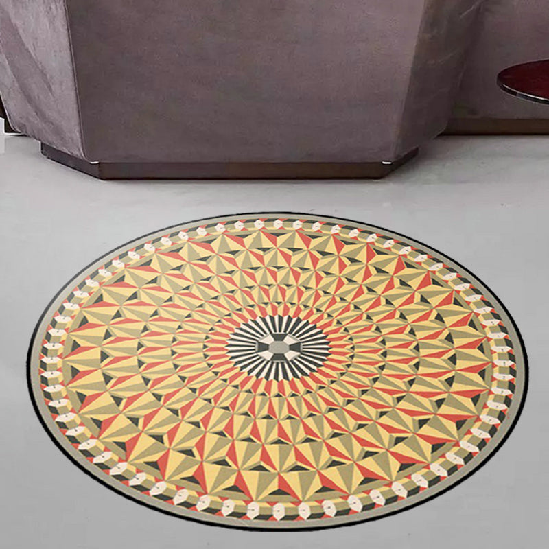 Sikunuo | Moroccan floral geometric rug yellow polyester rug non-slip backing area rug for bedroom