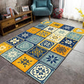 Sikunuo | Moroccan Living Room Rug in Yellow and Blue Geometric Snowflake Dots Print Rug Polyester Non-Slip Rug