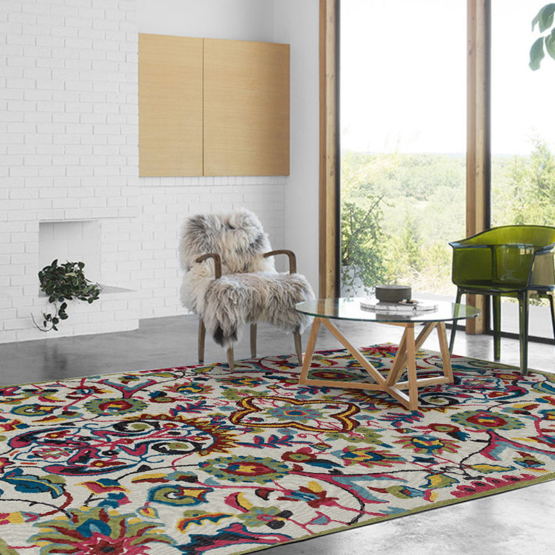 Sikunuo | White Moroccan carpet Polyester flower leaf pattern carpet non-slip back carpet for home decoration