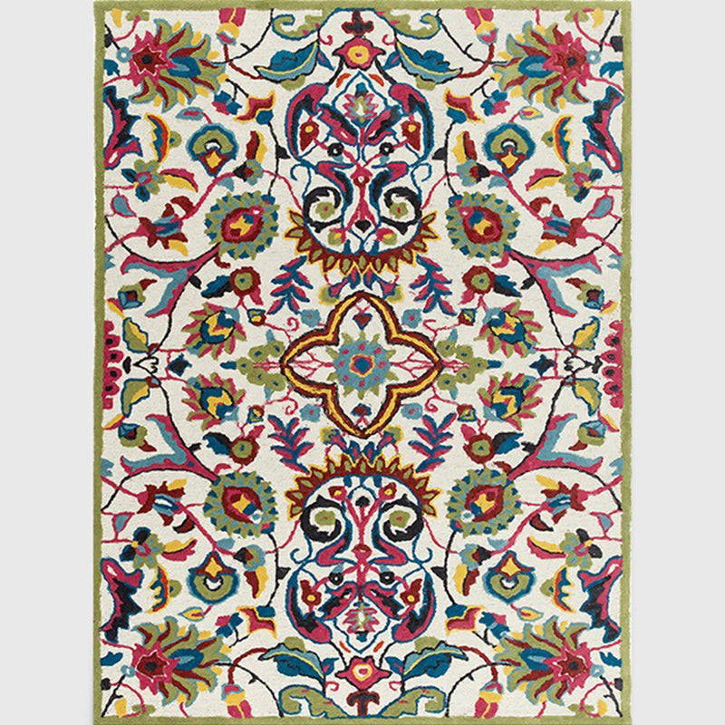 Sikunuo | White Moroccan carpet Polyester flower leaf pattern carpet non-slip back carpet for home decoration