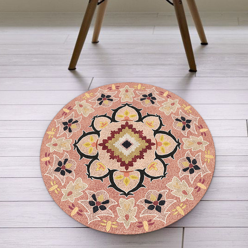 Sikunuo | Pink Americana Rug Synthetic Tribal Rug Non-Slip Backing Rug for Living Space