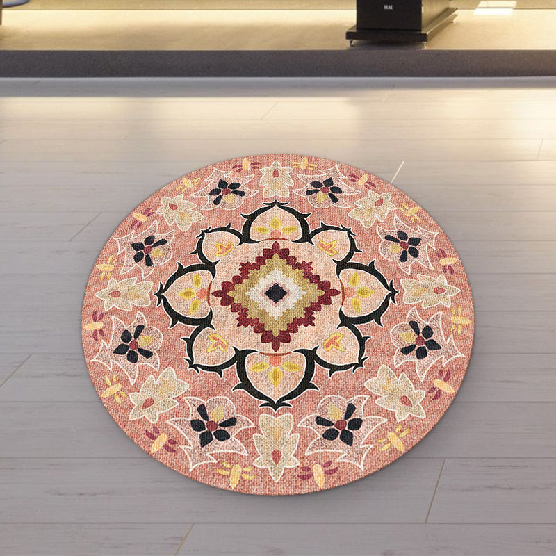 Sikunuo | Pink Americana Rug Synthetic Tribal Rug Non-Slip Backing Rug for Living Space