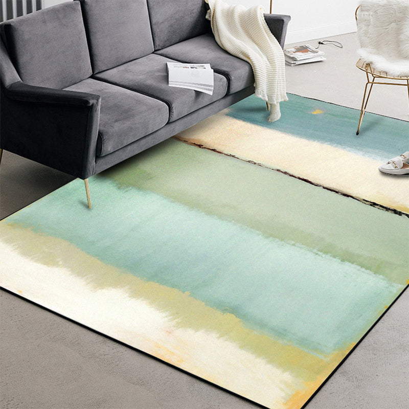 Sikunuo | Teal Bedroom Carpet Modern Abstract Color Block Pattern Rug Polyester Washable Rug