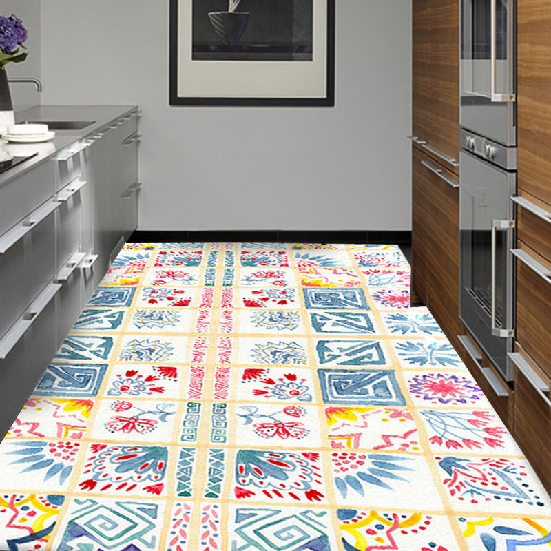 Sikunuo | Yellow Moroccan carpet Polyester flowers Greek key square pattern rug non-slip rug for bedroom