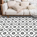 Sikunuo | Moroccan living room rug in white floral square pattern rug polyester non-slip area rug