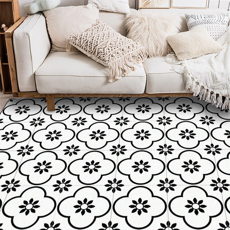 Sikunuo | Moroccan living room rug in white floral square pattern rug polyester non-slip area rug