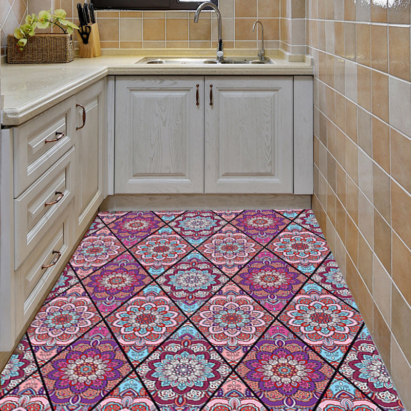 Sikunuo | Purple Bedroom Rug Moroccan Floral Diamond Pattern Rug Polyester Non-Slip Back Rug