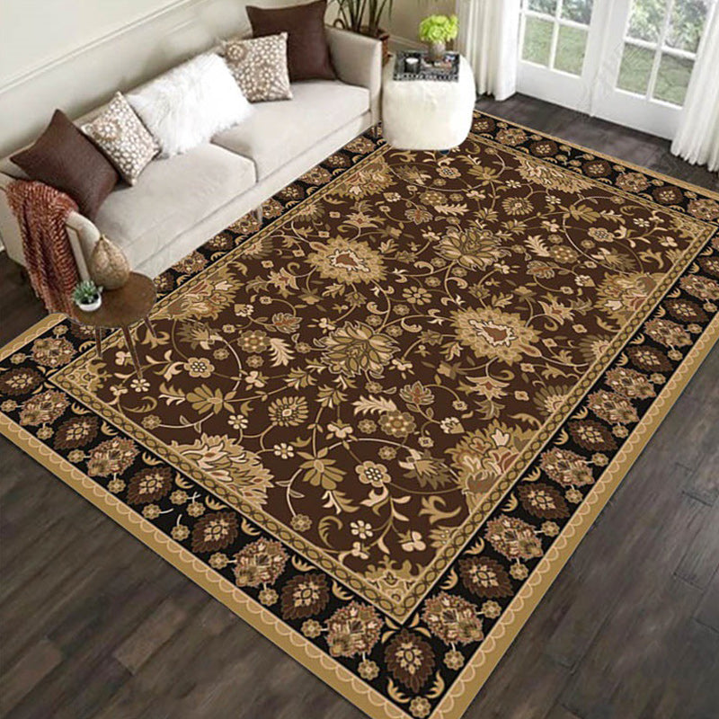 Sikunuo | Persian petal pattern rug in brown Moroccan rug polyester non-slip mat rug for bedroom