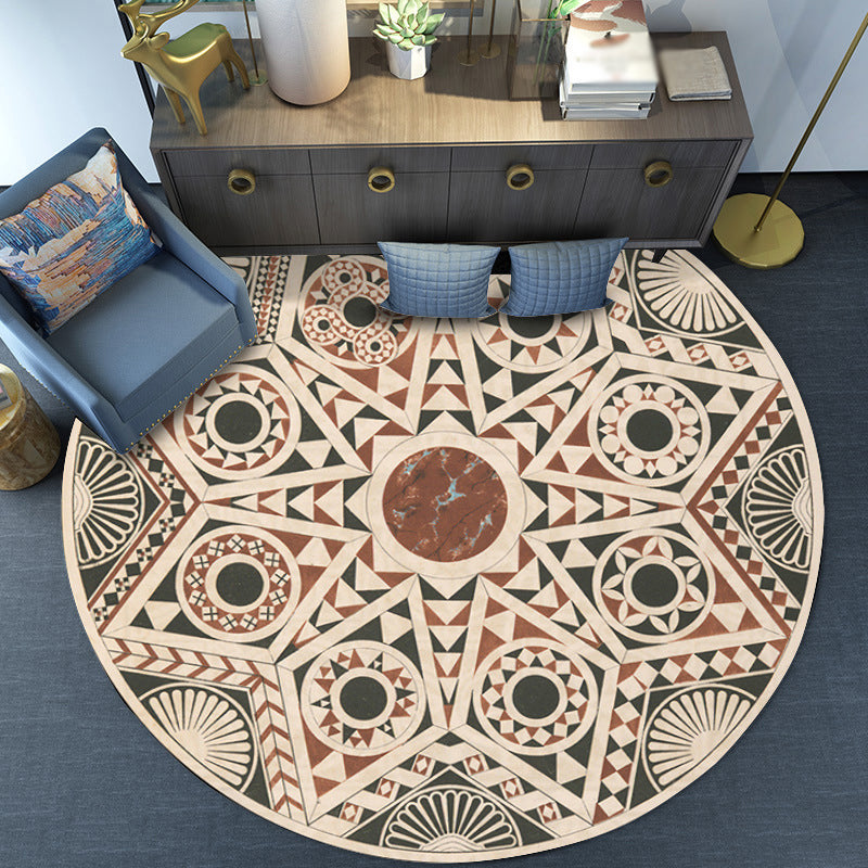 Sikunuo | Vintage Southwest Geometric Rug Beige Tribal Rug Polyester Non-Slip Mat Rug for Living Room