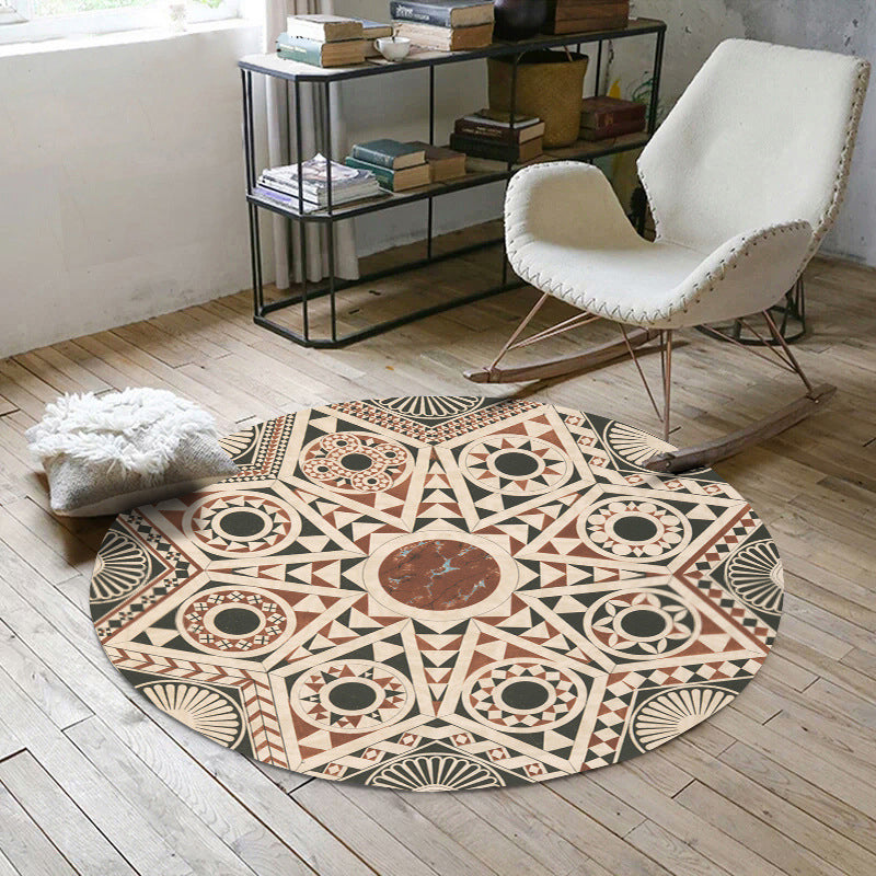 Sikunuo | Vintage Southwest Geometric Rug Beige Tribal Rug Polyester Non-Slip Mat Rug for Living Room