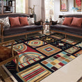 Sikunuo | Oriental Geometric Diamond Pattern Rug in Black Moroccan Rug Polyester Non-Slip Back Rug for Bedroom