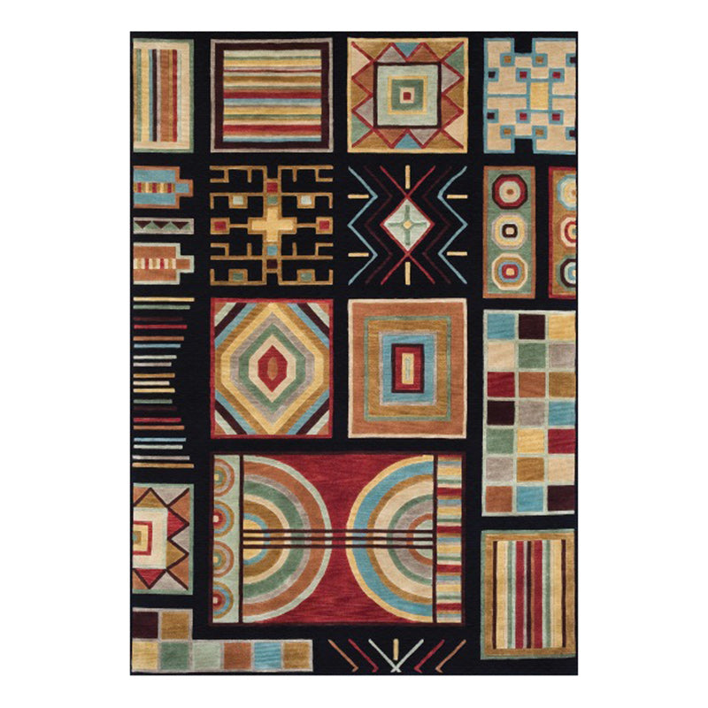 Sikunuo | Oriental Geometric Diamond Pattern Rug in Black Moroccan Rug Polyester Non-Slip Back Rug for Bedroom