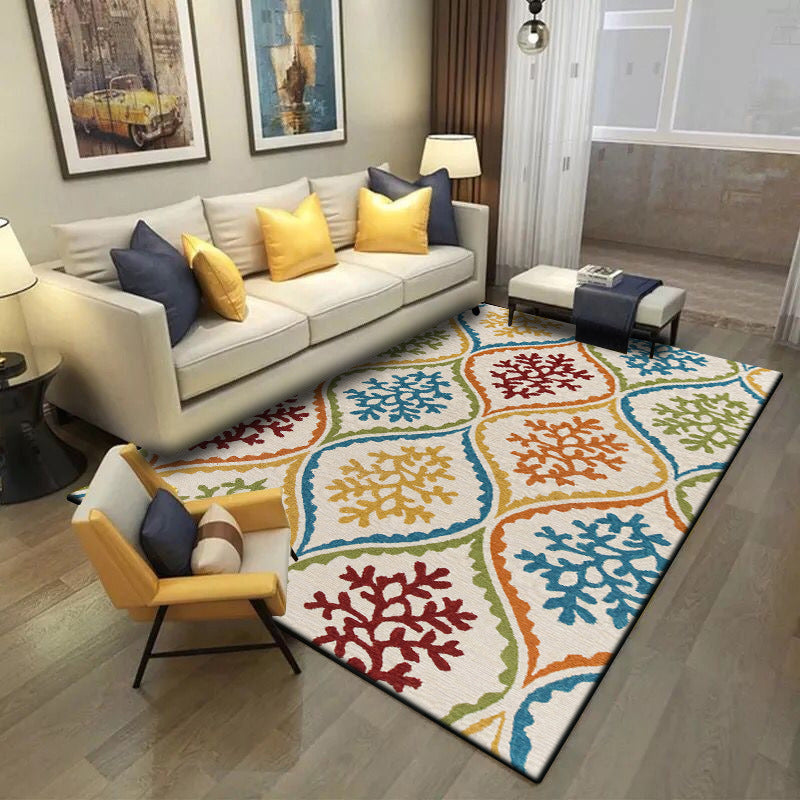 Sikunuo | Persian Leaf Branch Pattern Rug in Ivory Moroccan Rug Polyester Non-Slip Back Rug for Bedroom