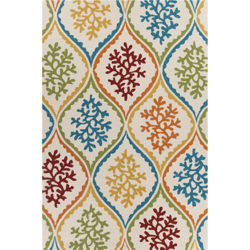 Sikunuo | Persian Leaf Branch Pattern Rug in Ivory Moroccan Rug Polyester Non-Slip Back Rug for Bedroom