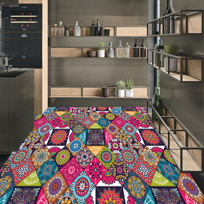 Sikunuo | Multicolored Bedroom Rug Moroccan Diamond Flower Pattern Rug Polyester Non-Slip Back Rug