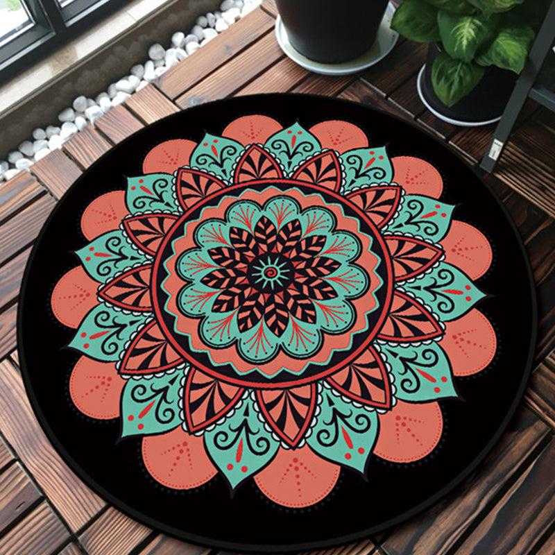 Sikunuo | Pink and black southwestern rug Polyester Tribal Floral rug washable rug for the living room