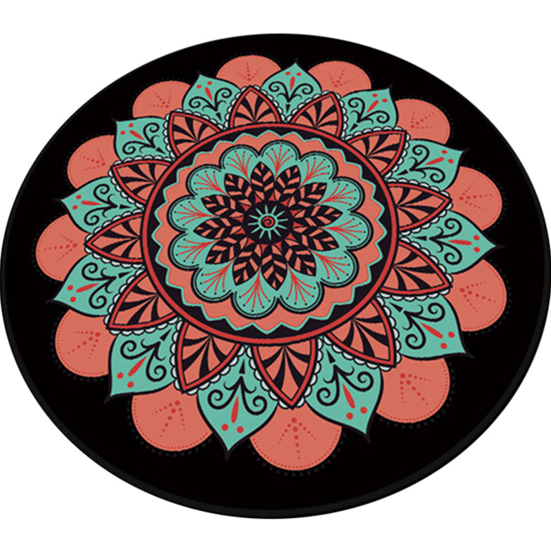 Sikunuo | Pink and black southwestern rug Polyester Tribal Floral rug washable rug for the living room