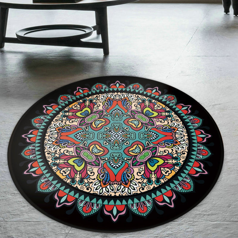 Sikunuo | Tribal Southwestern Carpet Blue and Black Polyester Rug Non-Slip Back Rug for Bedroom