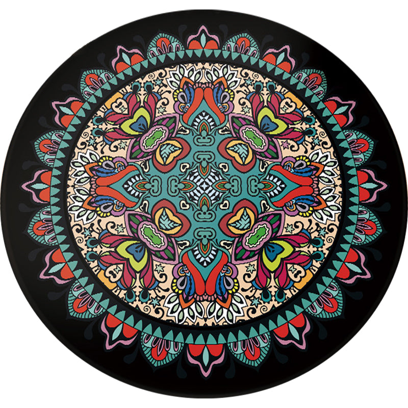 Sikunuo | Tribal Southwestern Carpet Blue and Black Polyester Rug Non-Slip Back Rug for Bedroom