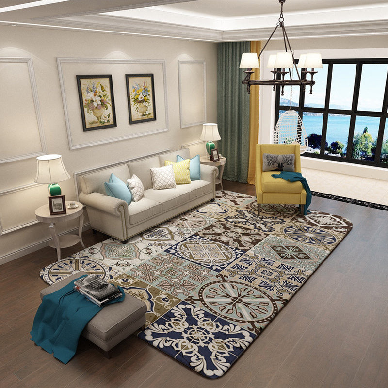 Sikunuo | Brown Moroccan Carpet Polyester Floral Diamond Rectangular Pattern Area Rug for Home Decor