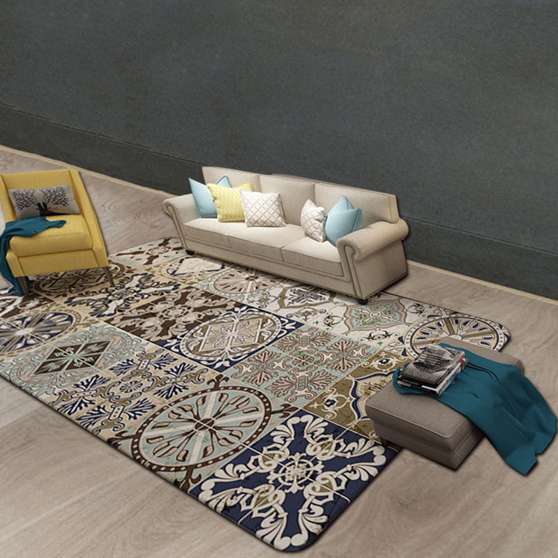 Sikunuo | Brown Moroccan Carpet Polyester Floral Diamond Rectangular Pattern Area Rug for Home Decor