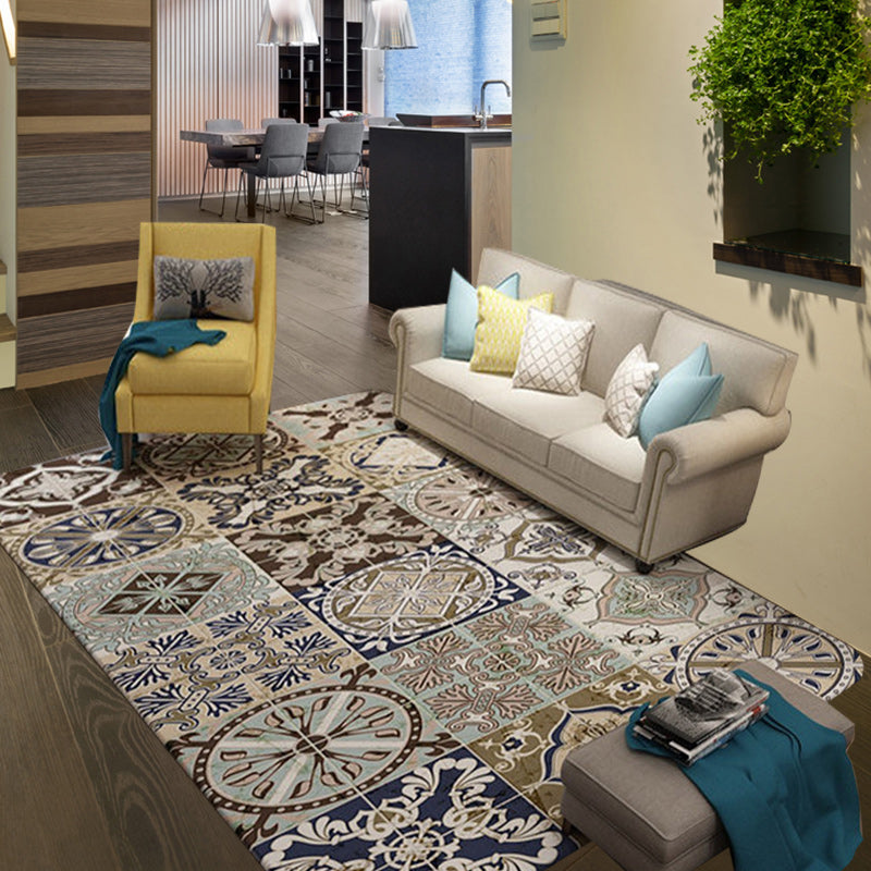 Sikunuo | Brown Moroccan Carpet Polyester Floral Diamond Rectangular Pattern Area Rug for Home Decor