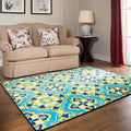 Sikunuo | Moroccan Living Room Wallpaper in Blue Geometric Floral Design Carpet Polyester Non-Slip Area Rug