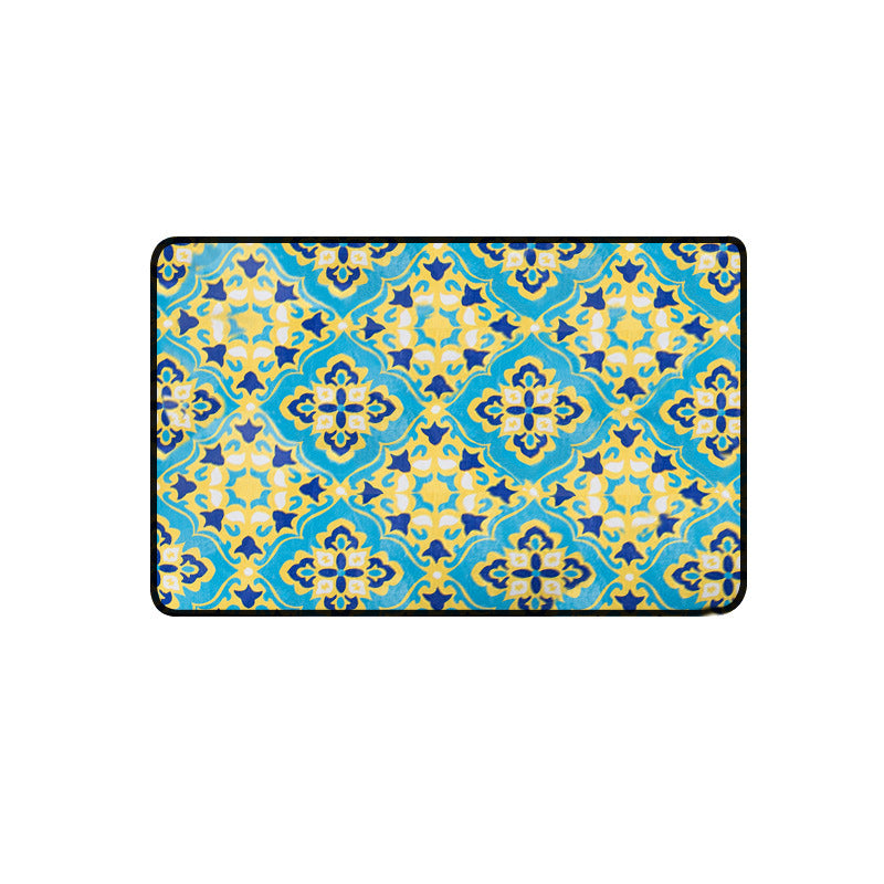 Sikunuo | Moroccan Living Room Wallpaper in Blue Geometric Floral Design Carpet Polyester Non-Slip Area Rug