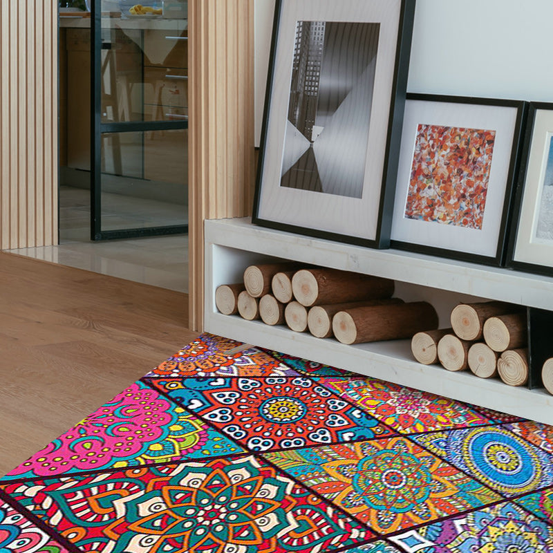 Sikunuo | Colorful Bedroom Rug Moroccan Floral Diamond Dot Pattern Rug Polyester Machine Washable Non-Slip Backing Rug for Living Room
