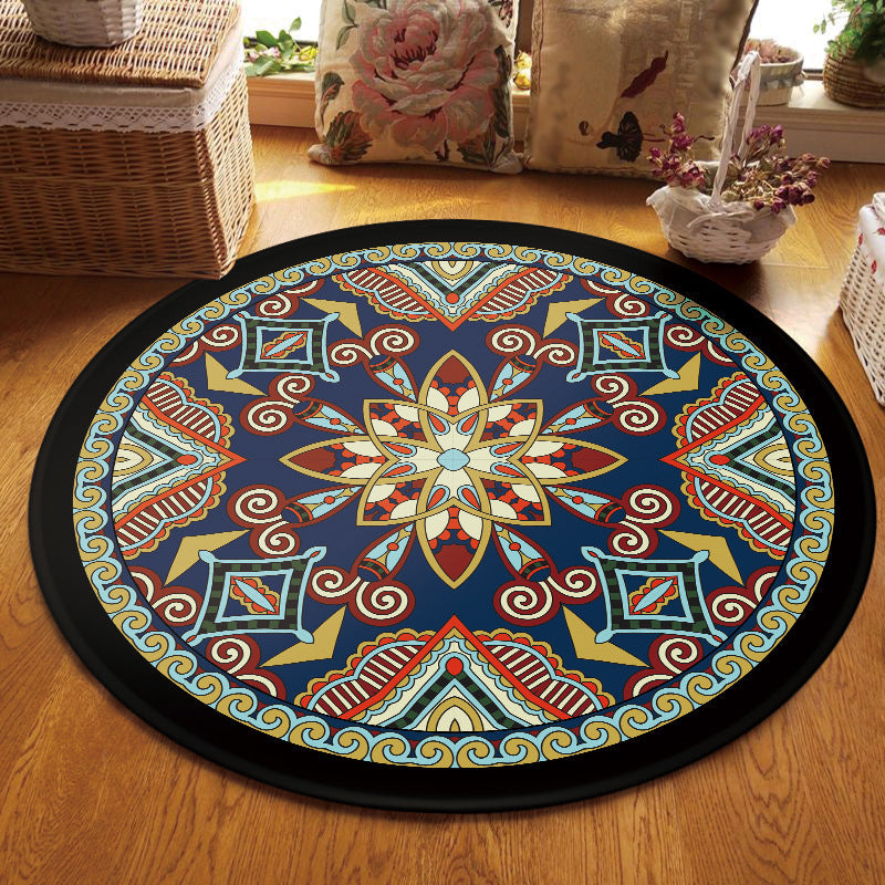 Sikunuo | Blue and Black Americana Rug Polyester Southwestern Rug non-slip backing Rug for Bedroom