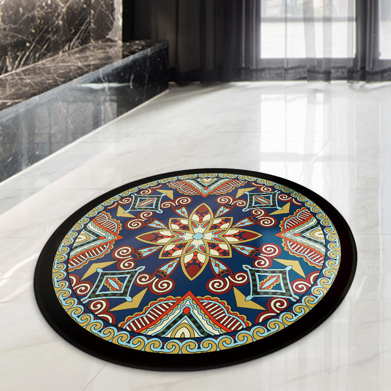 Sikunuo | Blue and Black Americana Rug Polyester Southwestern Rug non-slip backing Rug for Bedroom